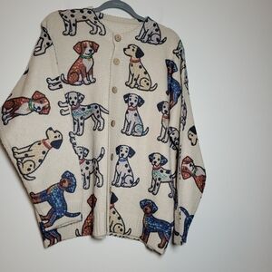 Women Cardigan Sweater Dog Prints XL Button Up Long Sleeve Grandma Fun